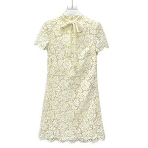 Valentino Beige Lace Short Sleeve Cotton Blend Dress Size 40 Medium